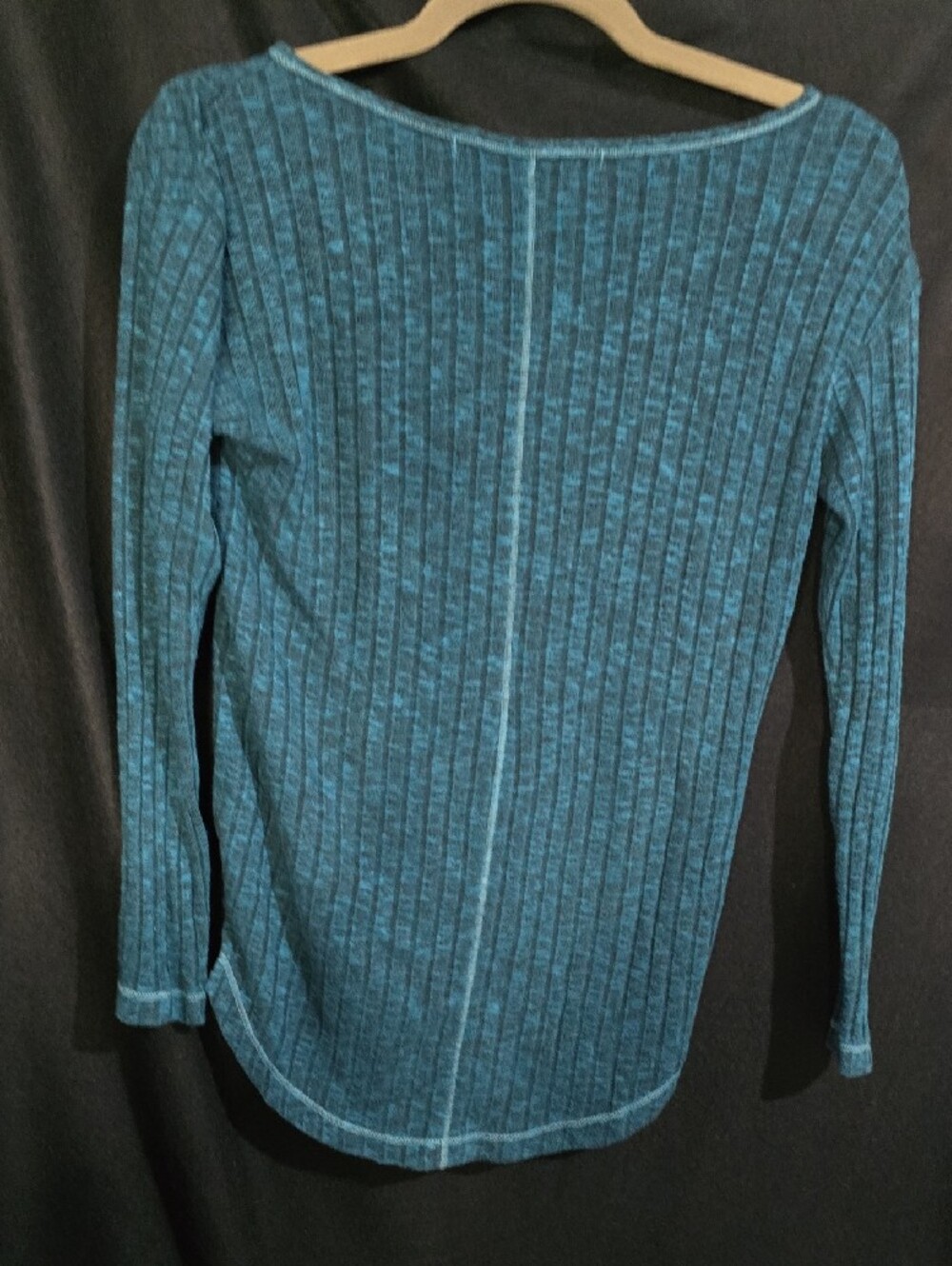 Michael Stars Teal Ribbed Center-Seam Long Sleeve Top - Picture 4 of 4